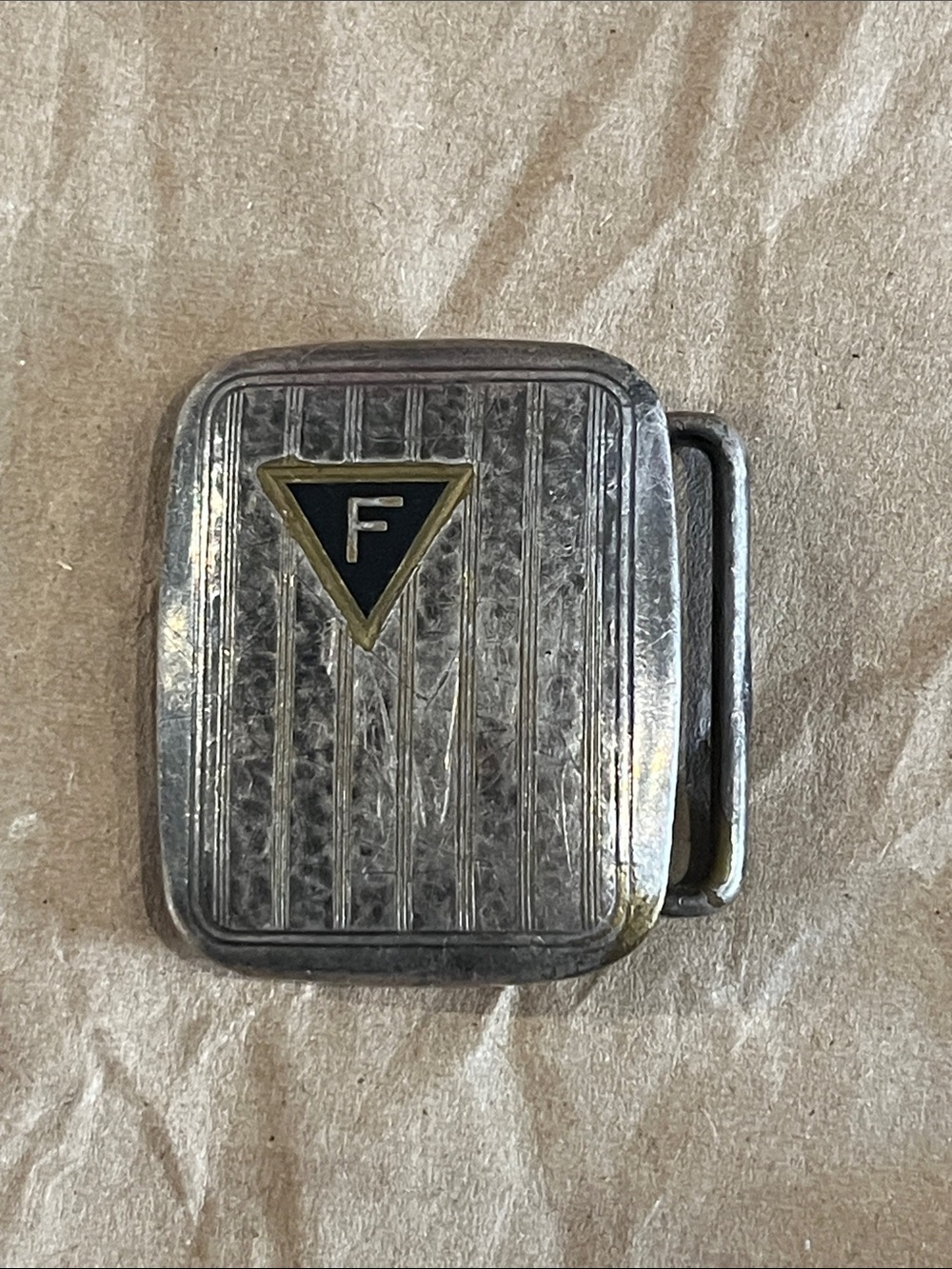Vintage  Higkok plated Silver-Tone Men's Belt Buckle with Black  F, signed